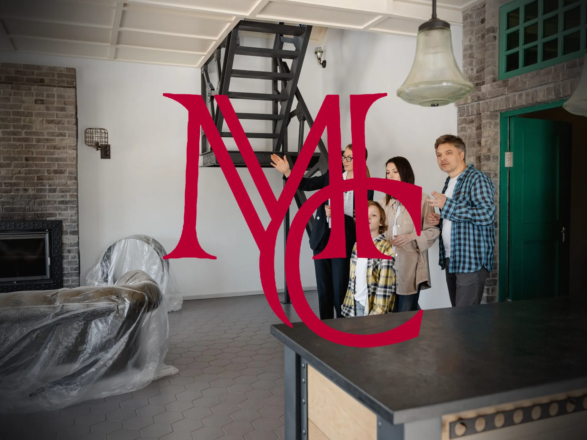 A real estate agent showing a home interior to a family — MCG