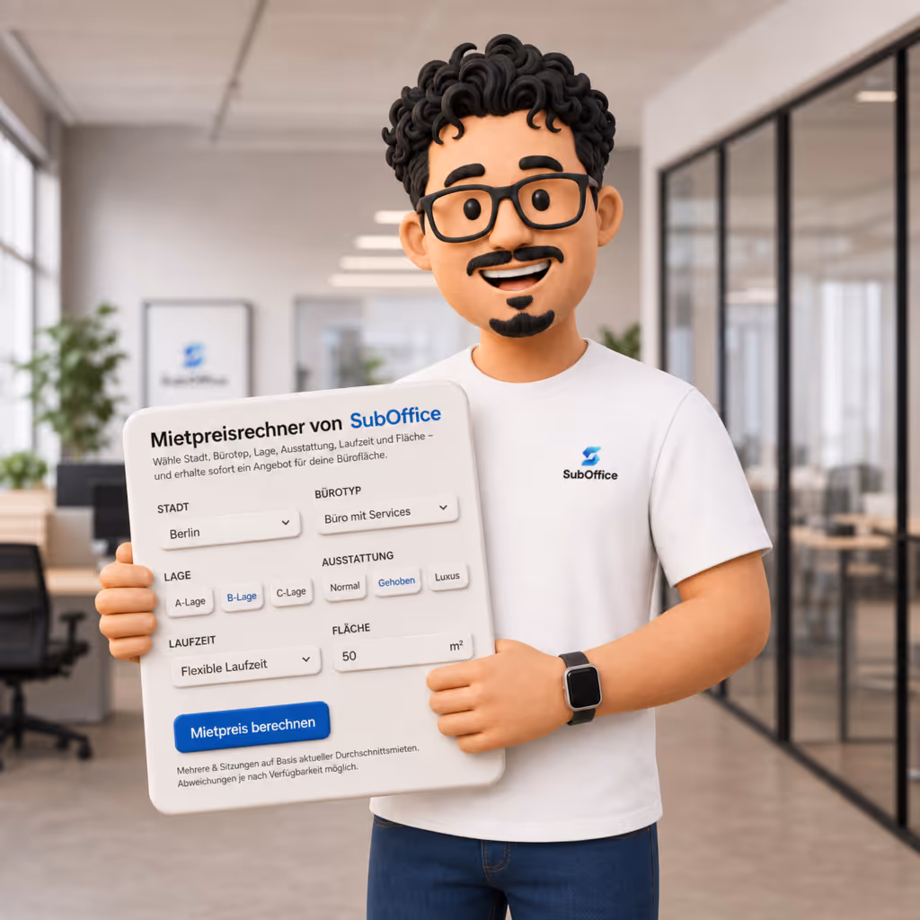 Mietpreisrechner Büro – kostenlose Bewertung der Bürofläche mit dem Mietpreisrechner von SubOffice