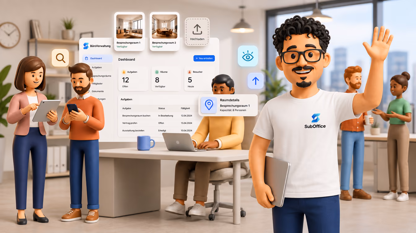 SubOffice-Team im Büro, 3D-Illustration