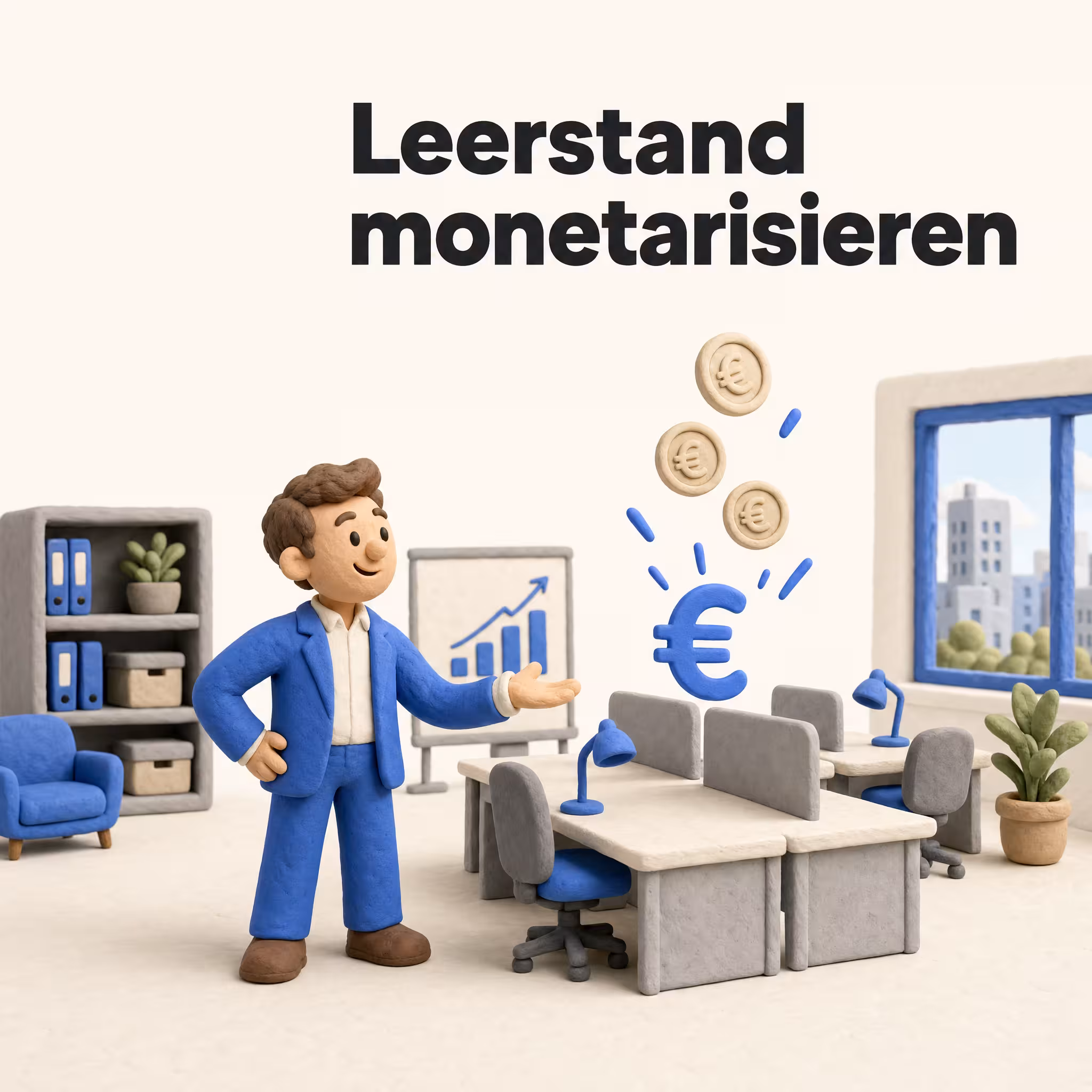 Leerstand monetarisieren: Clay-Figur verwandelt freie Schreibtische in Euro