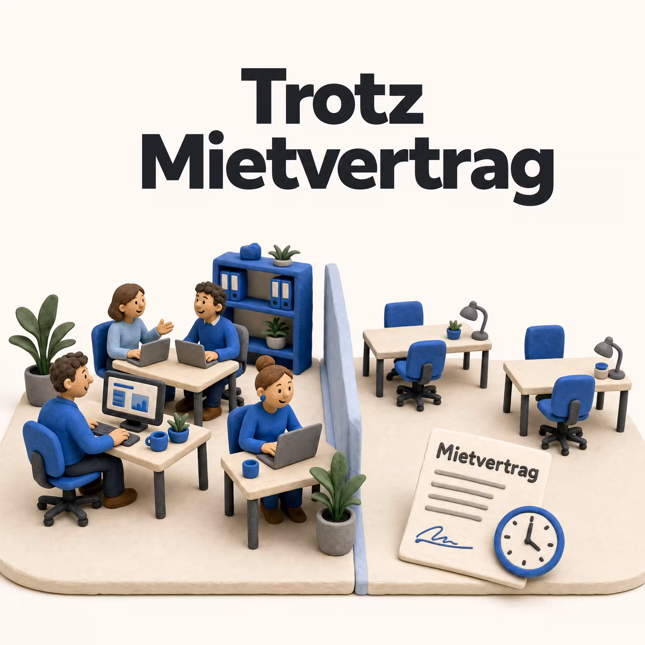 Büro trotz laufendem Mietvertrag untervermieten: Clay-Büroetage halb besetzt, halb frei