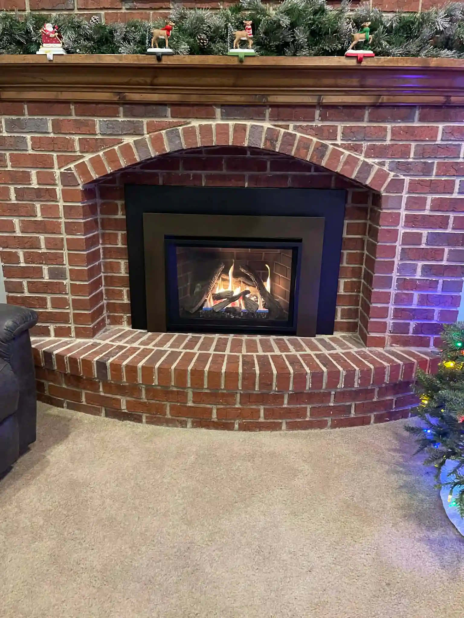 Close up of gas insert fireplace