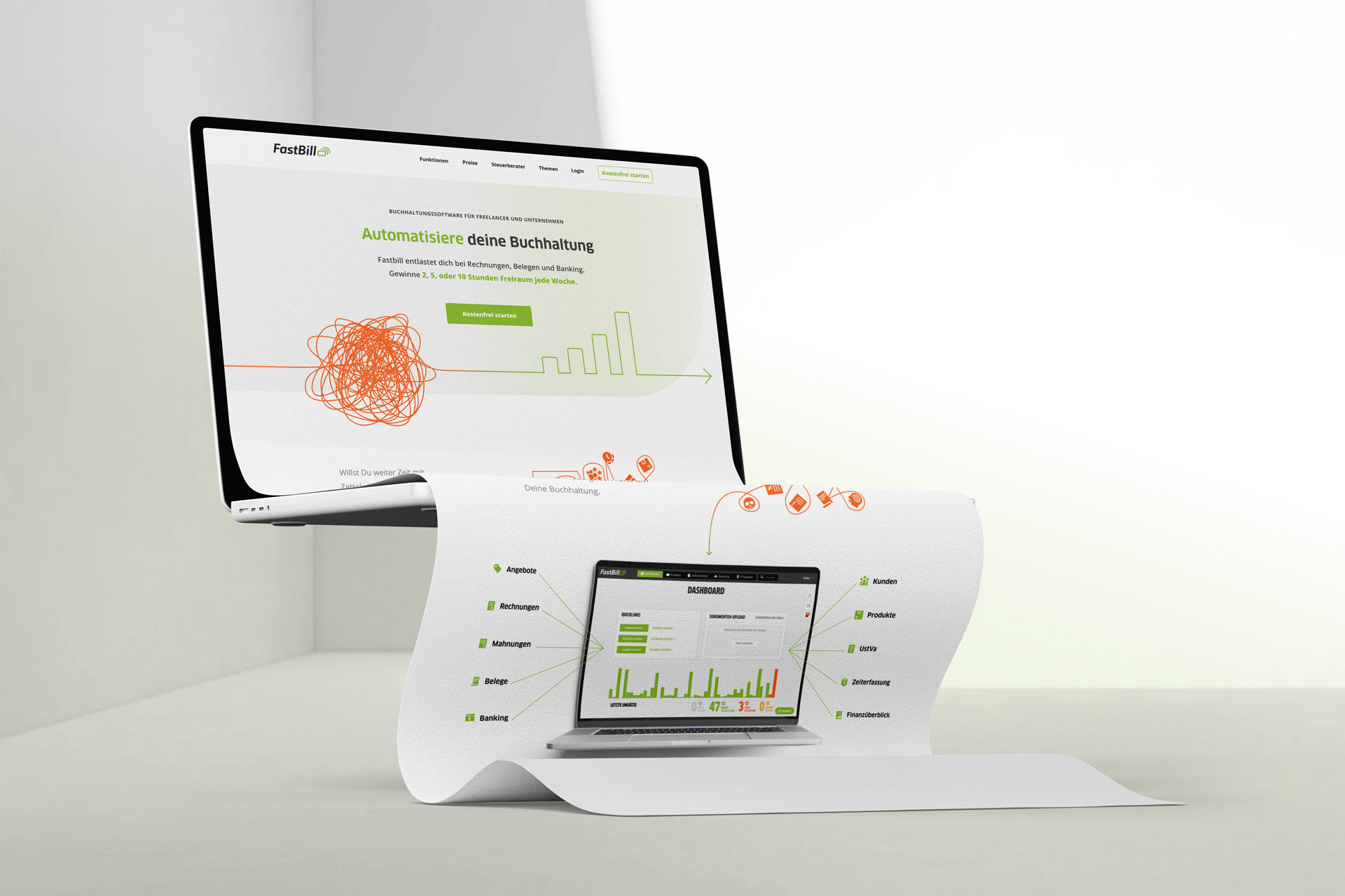 Startseite der FastBill Website mit neuem visuellen Messaging