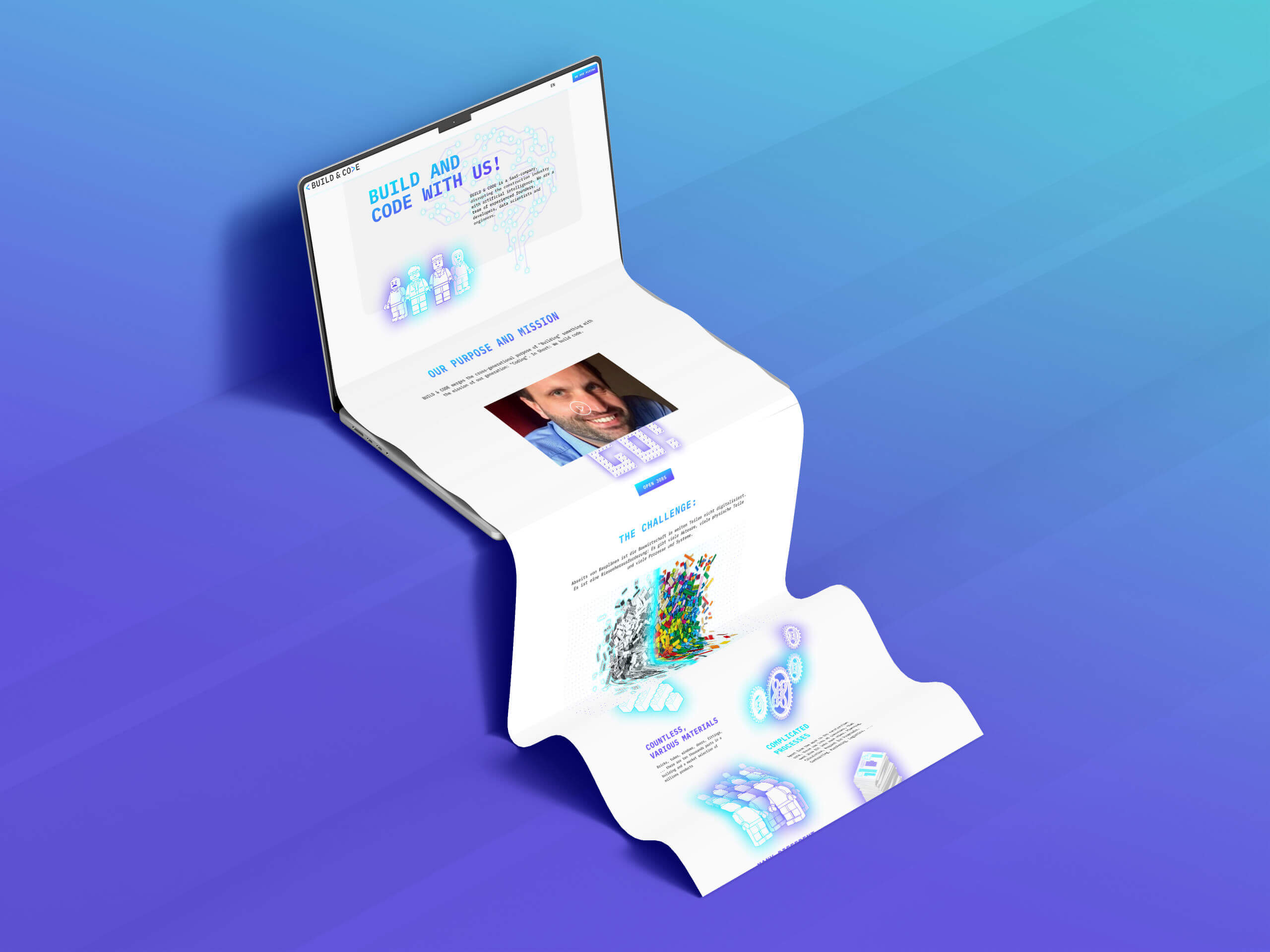 Lange Scroll-Ansicht der Build & Code Website