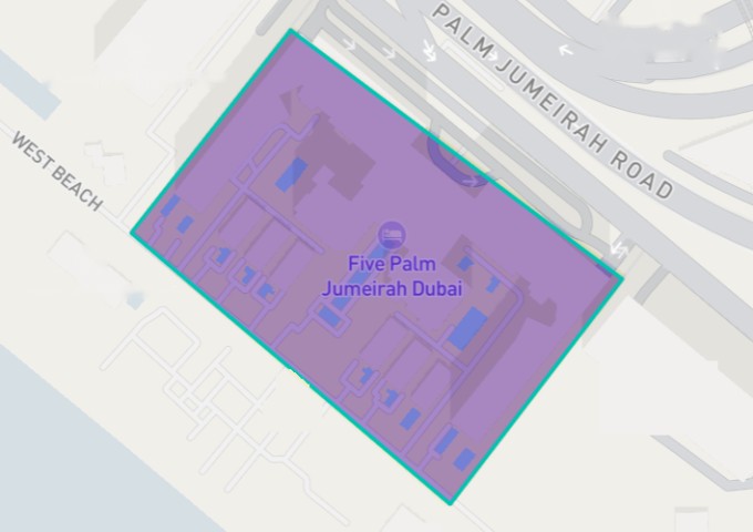 Dashboard map of a hotel with a geofence drawn around the whole property