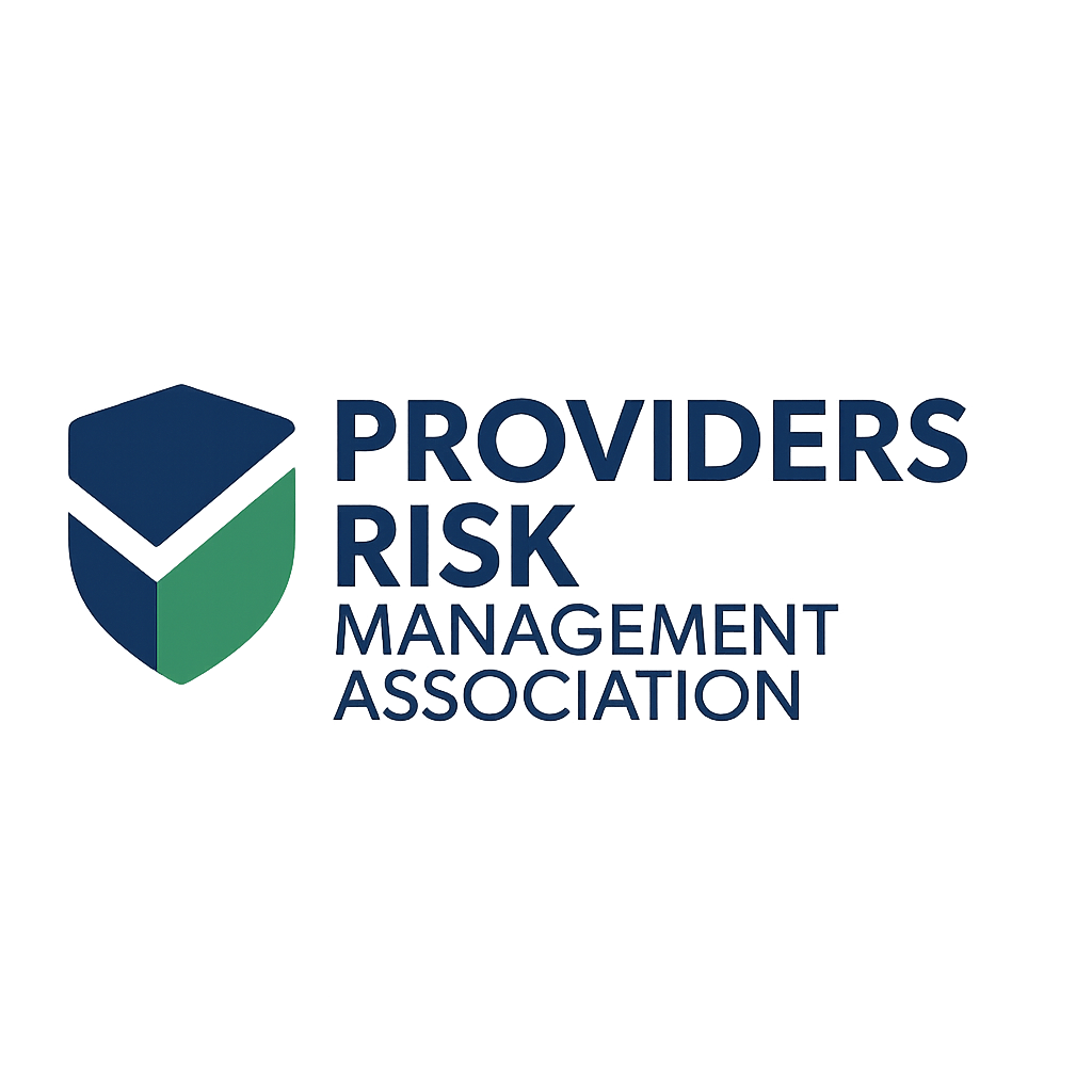 Logo of Providers Risk Management Association with a shield icon split into blue and green sections.