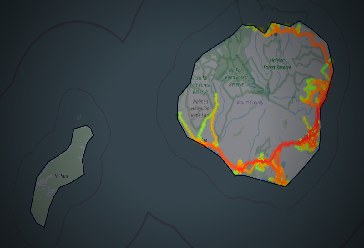 Traffic map of Kauai, Hawaii