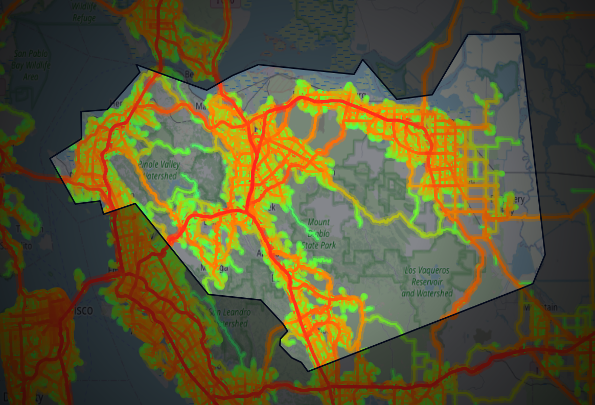 Traffic map of Contra Costa, California