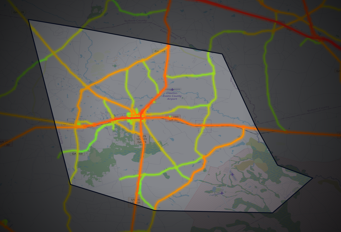Traffic map of Evans, Georgia