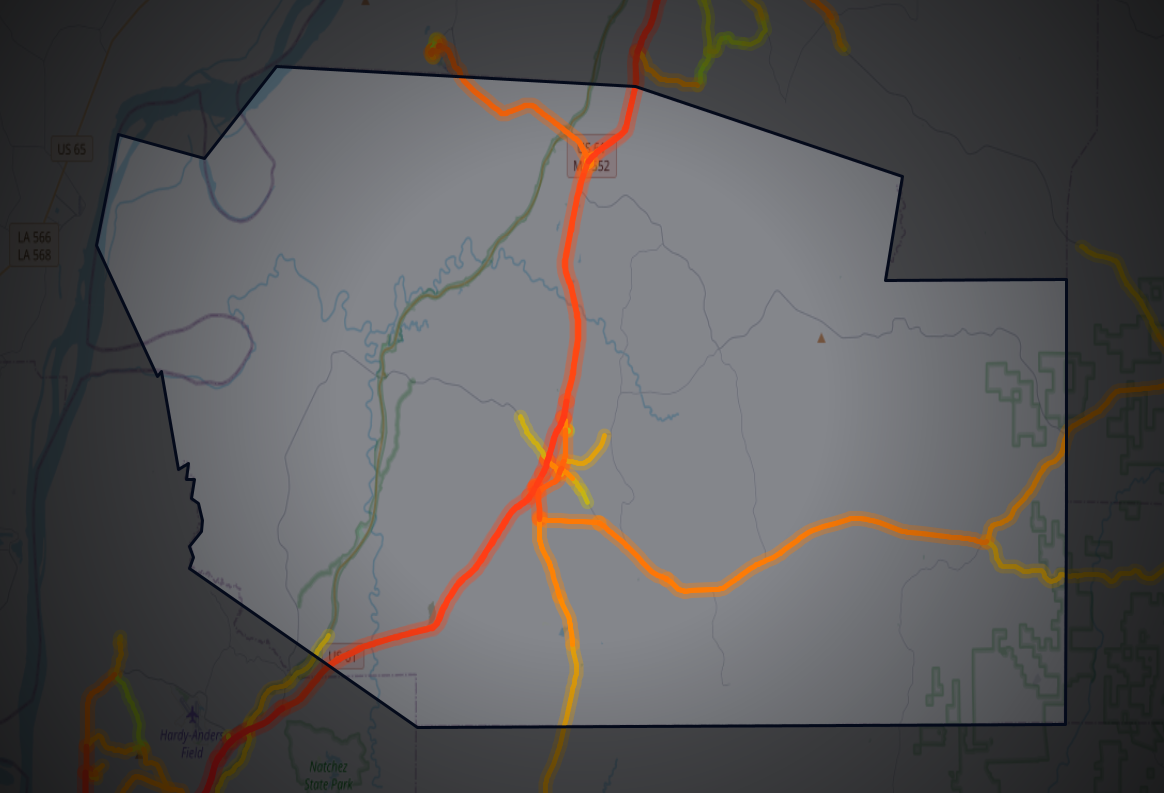 Traffic map of Jefferson, Mississippi