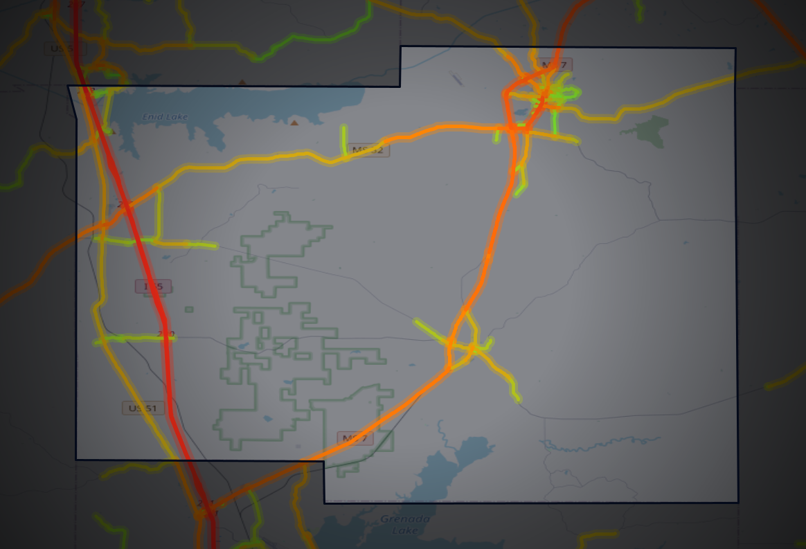 Traffic map of Yalobusha, Mississippi