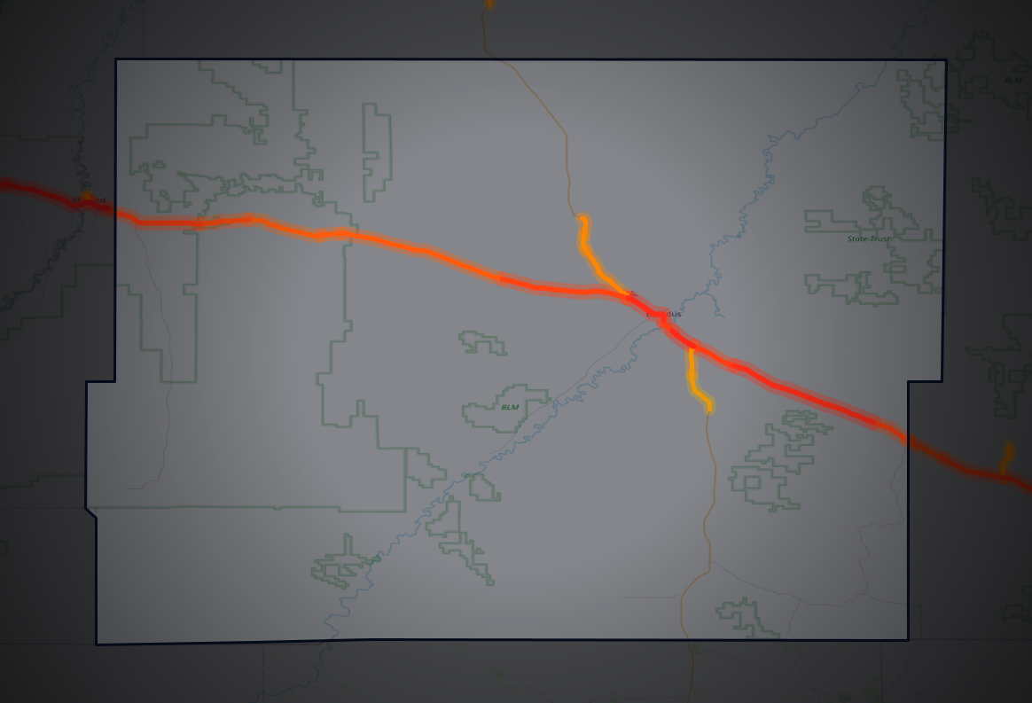 Traffic map of Powder River, Montana