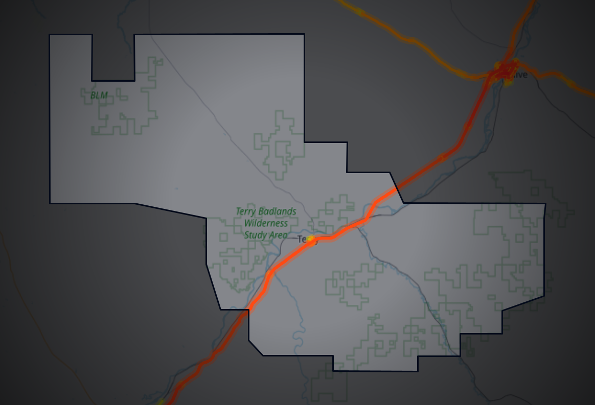 Traffic map of Prairie, Montana