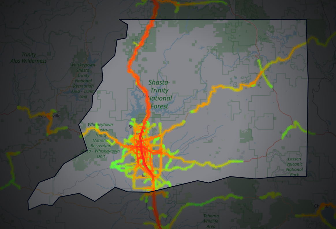 Traffic map of Shasta, California