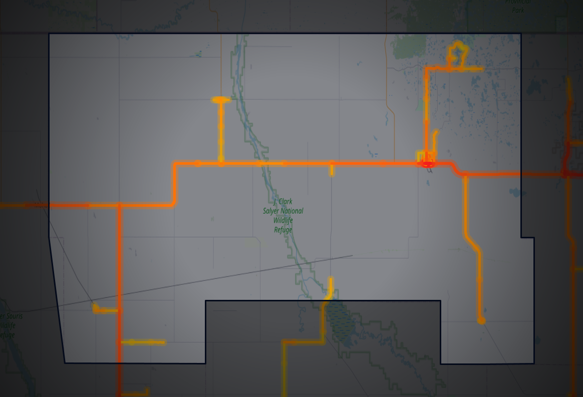Traffic map of Bottineau, North Dakota