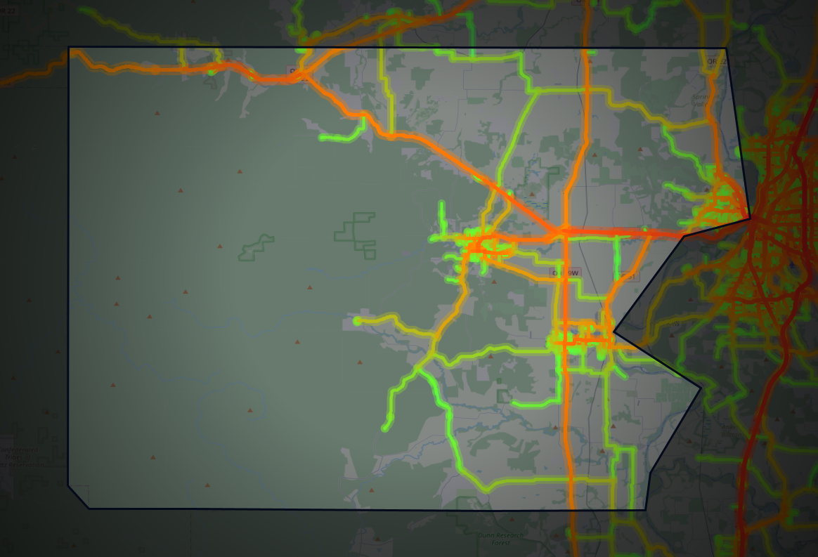 Traffic map of Polk, Oregon