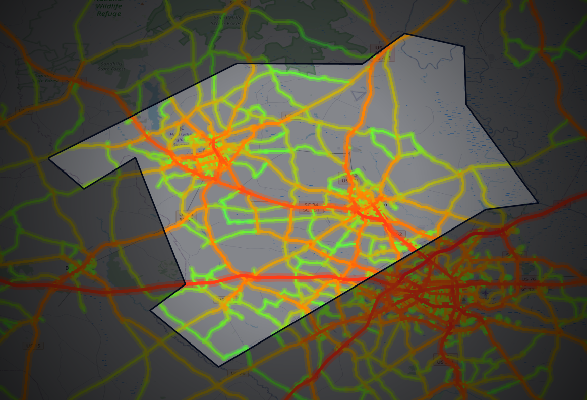 Traffic map of Darlington, South Carolina