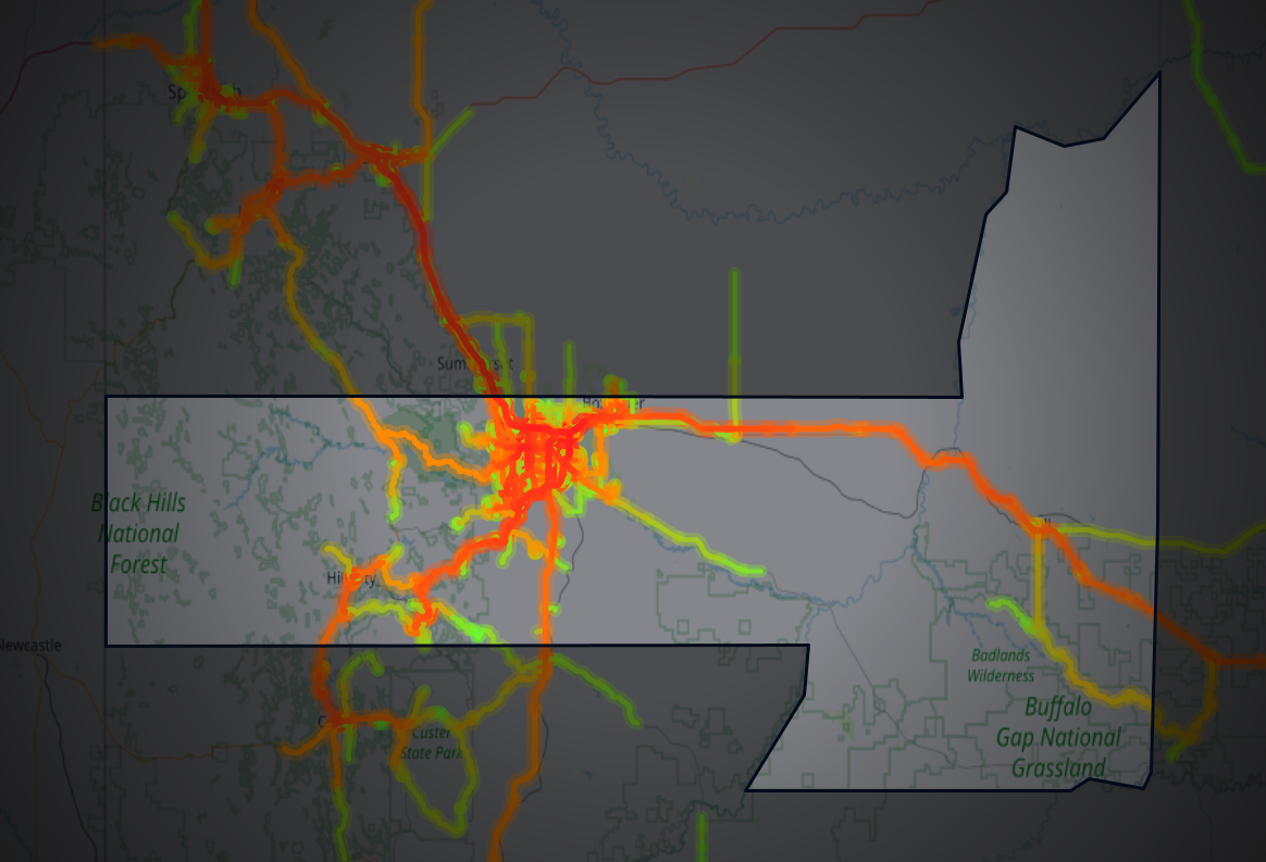 Traffic map of Pennington, South Dakota