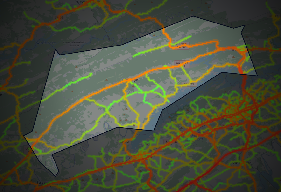 Traffic map of Grainger, Tennessee