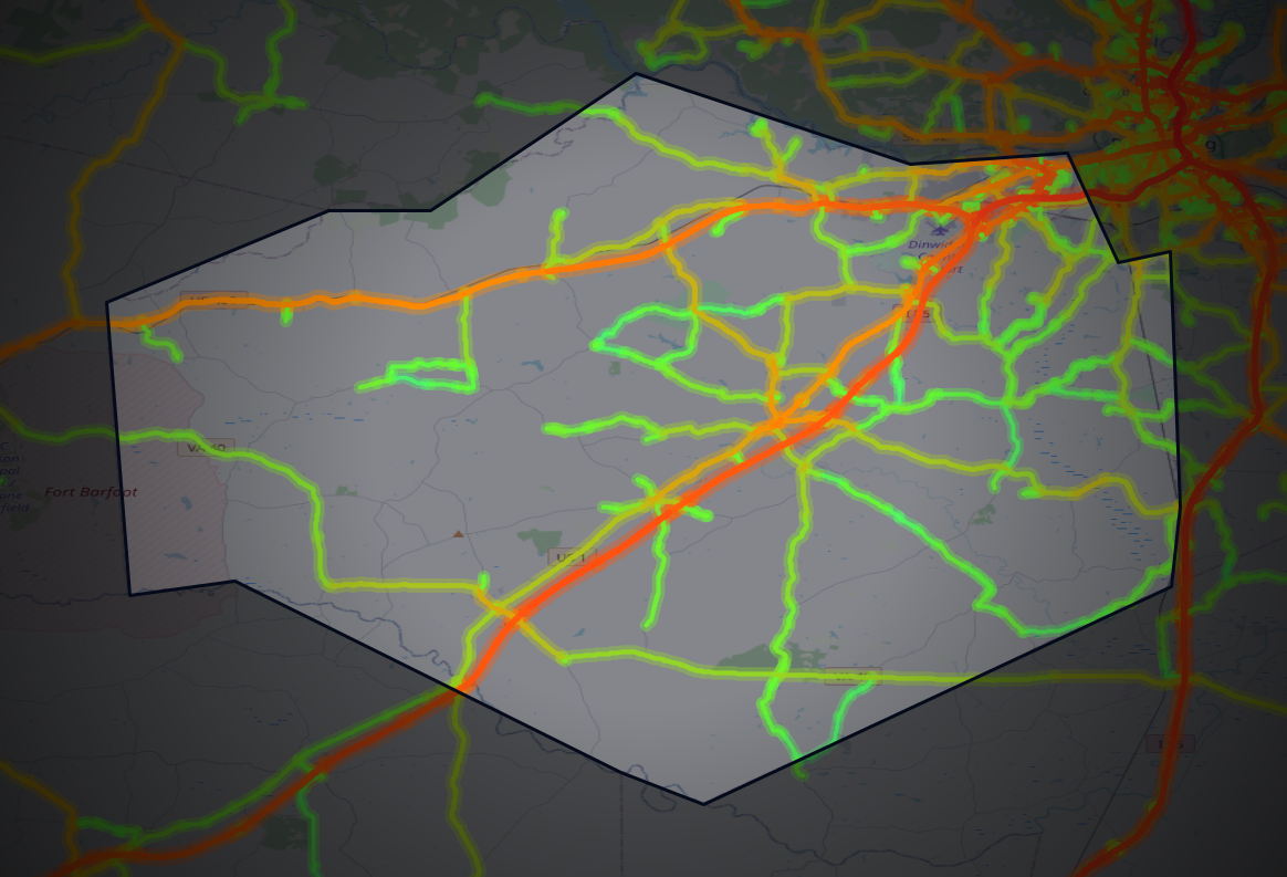 Traffic map of Dinwiddie, Virginia