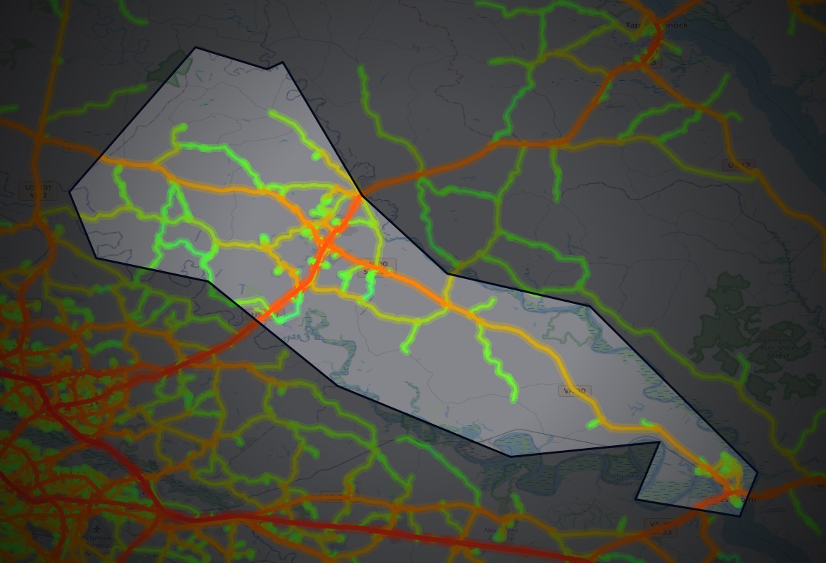 Traffic map of King William, Virginia