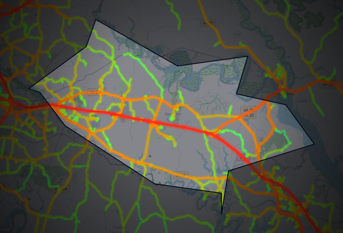 Traffic map of New Kent, Virginia