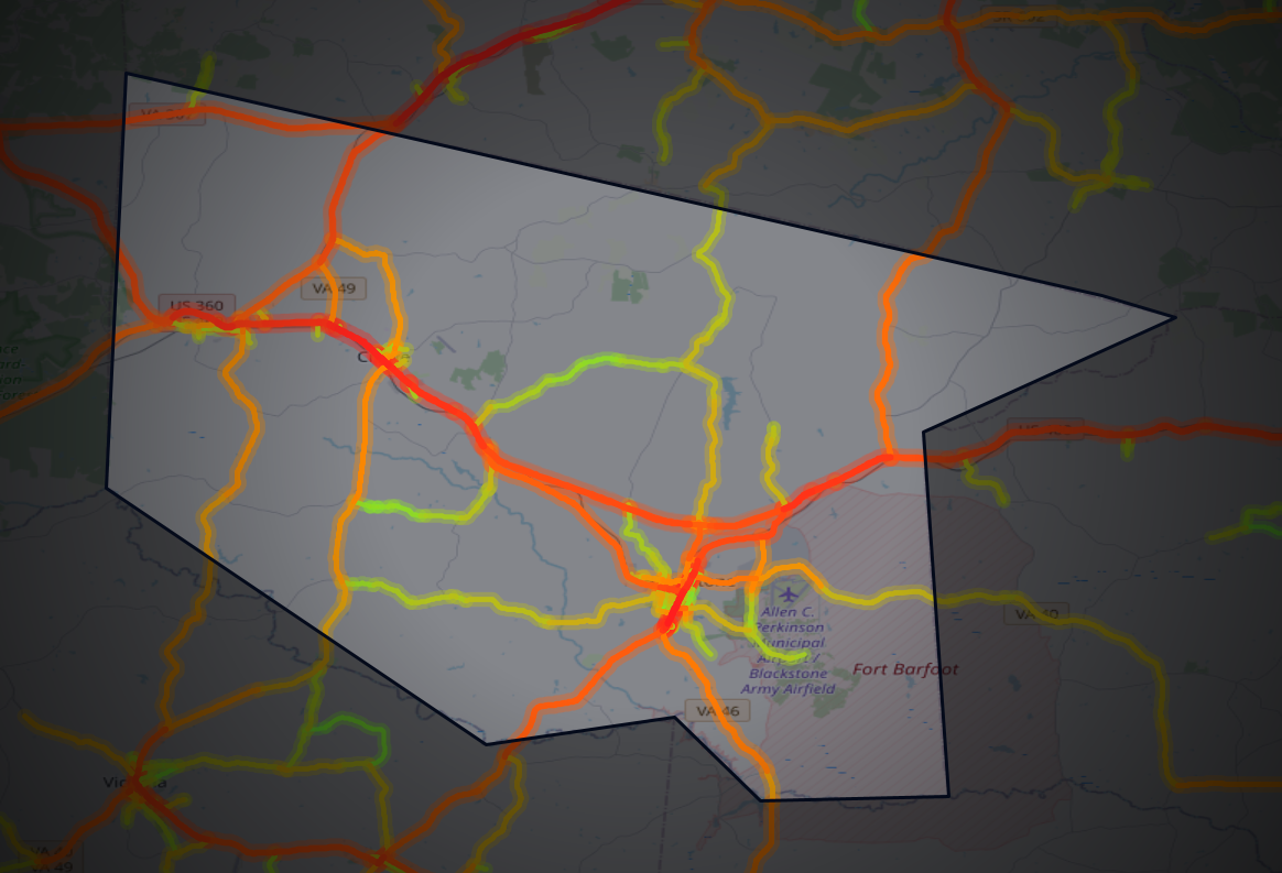 Traffic map of Nottoway, Virginia
