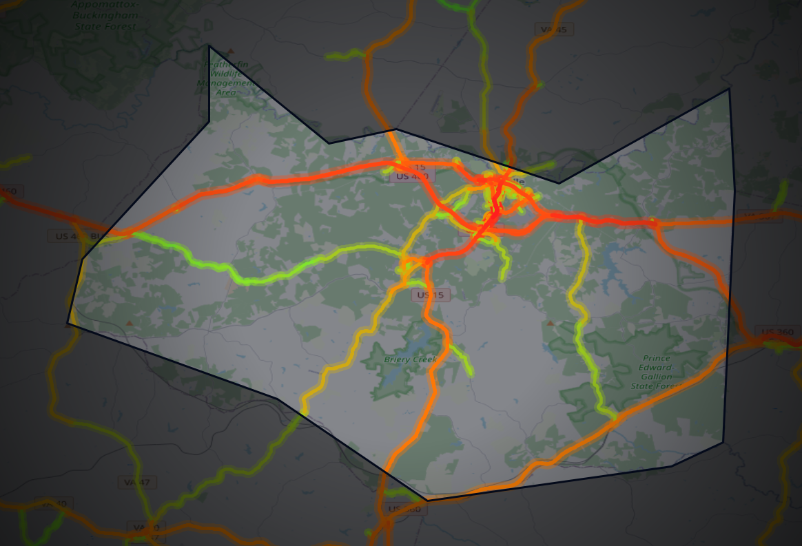 Traffic map of Prince Edward, Virginia