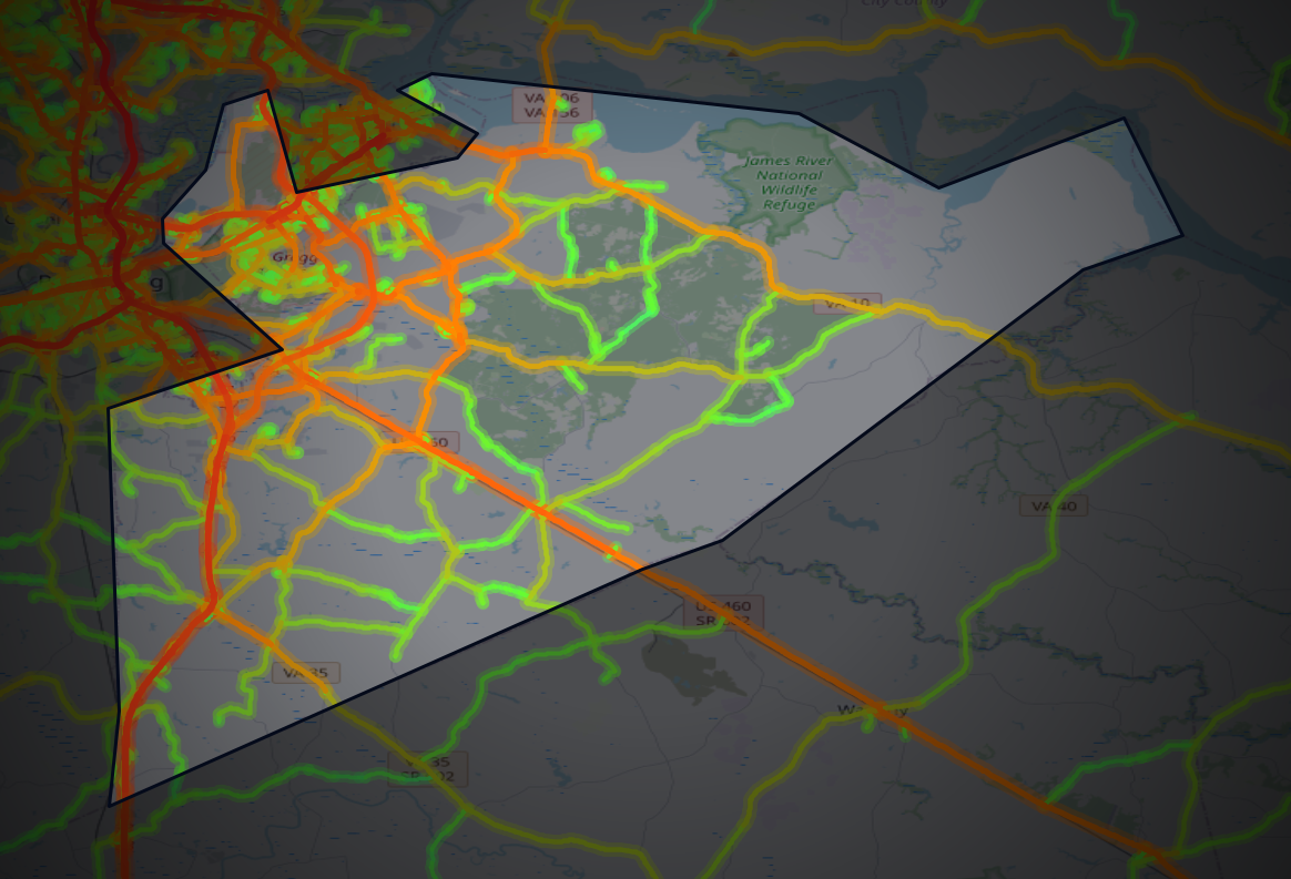 Traffic map of Prince George, Virginia