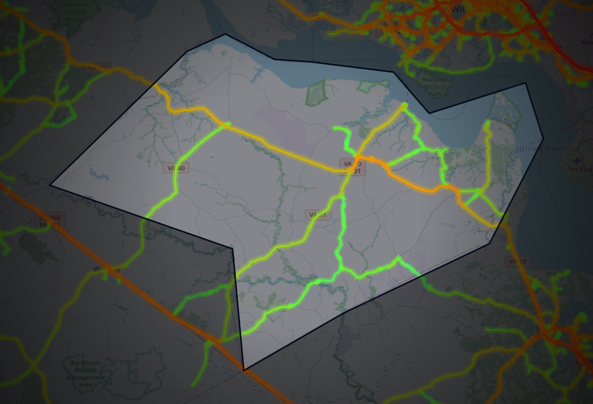 Traffic map of Surry, Virginia