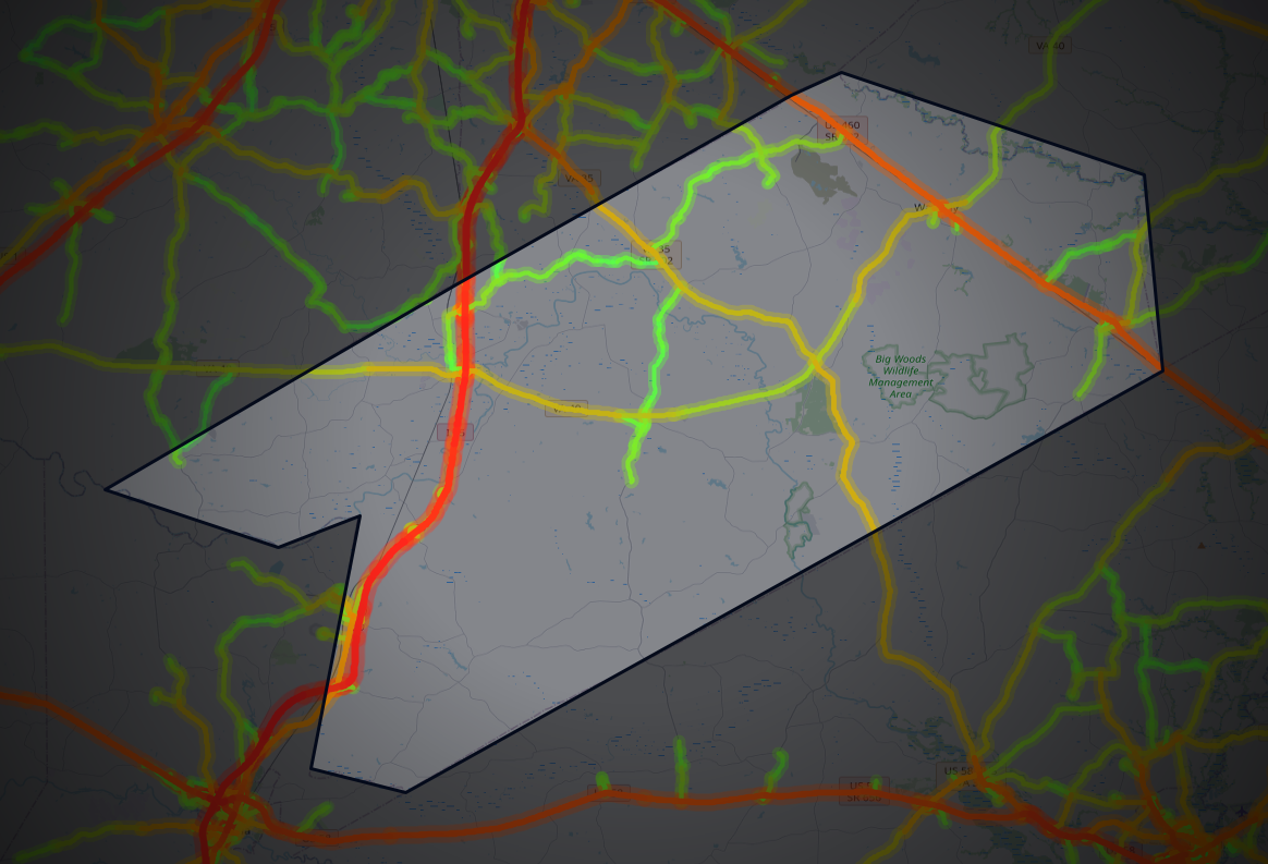Traffic map of Sussex, Virginia