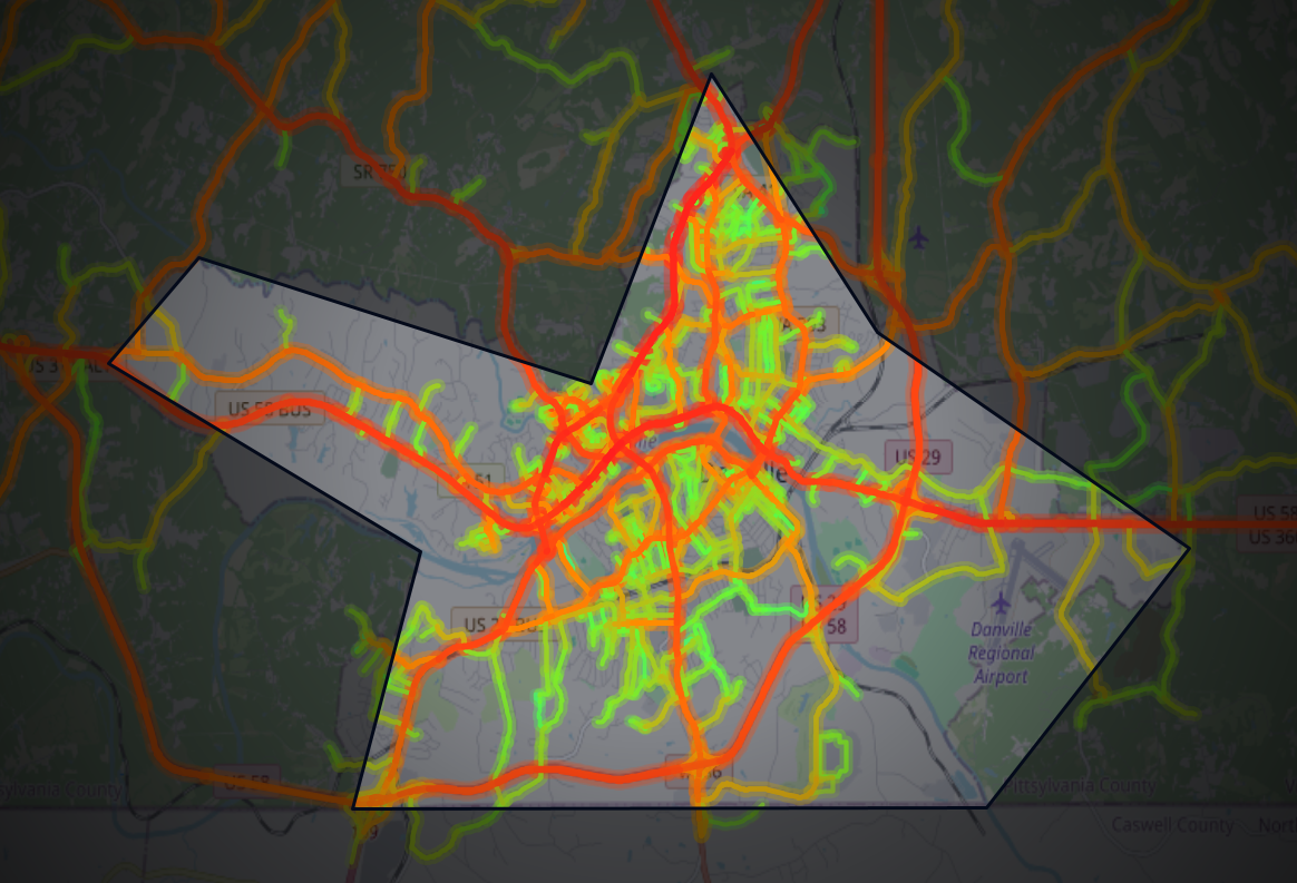 Traffic map of Danville, Virginia