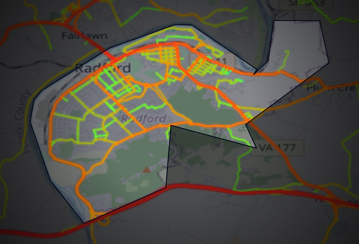 Traffic map of Radford, Virginia