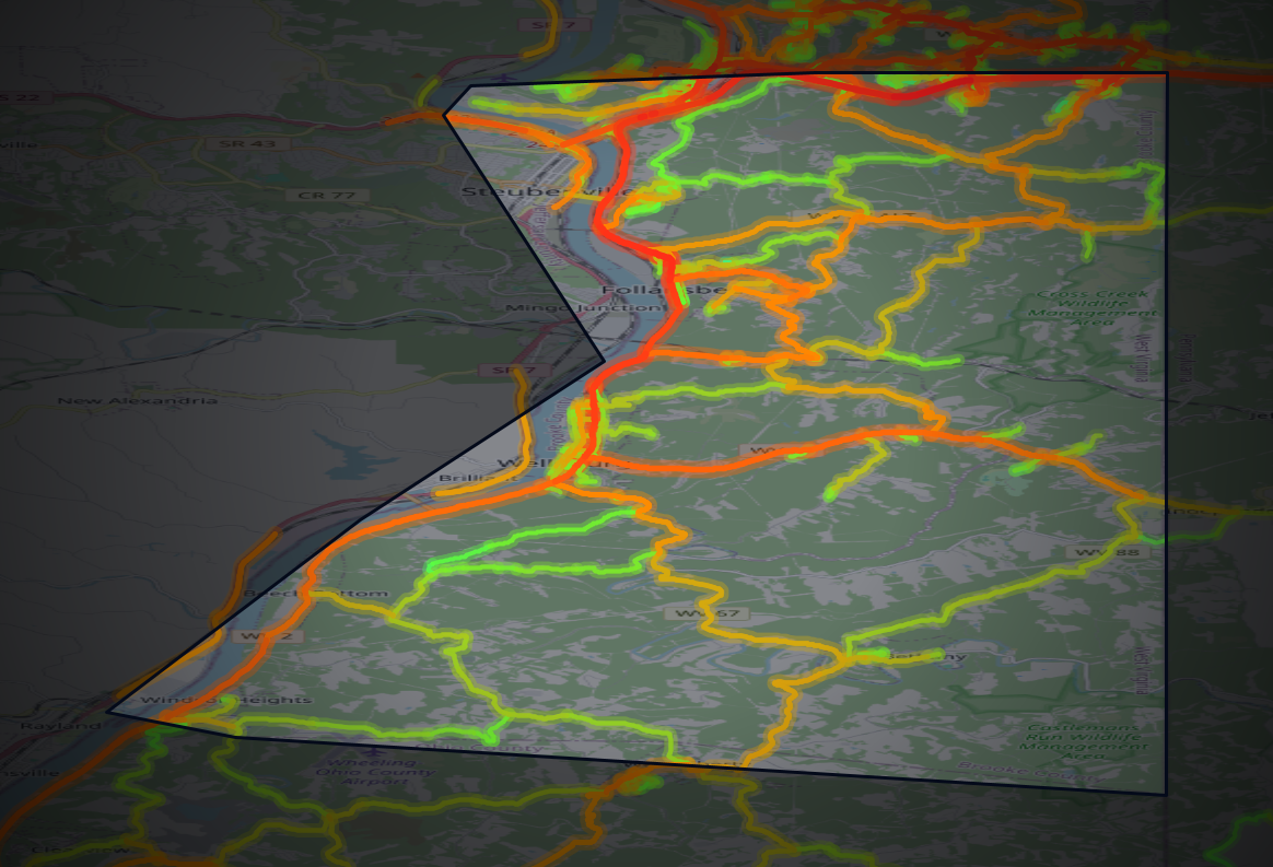 Traffic map of Brooke, West Virginia