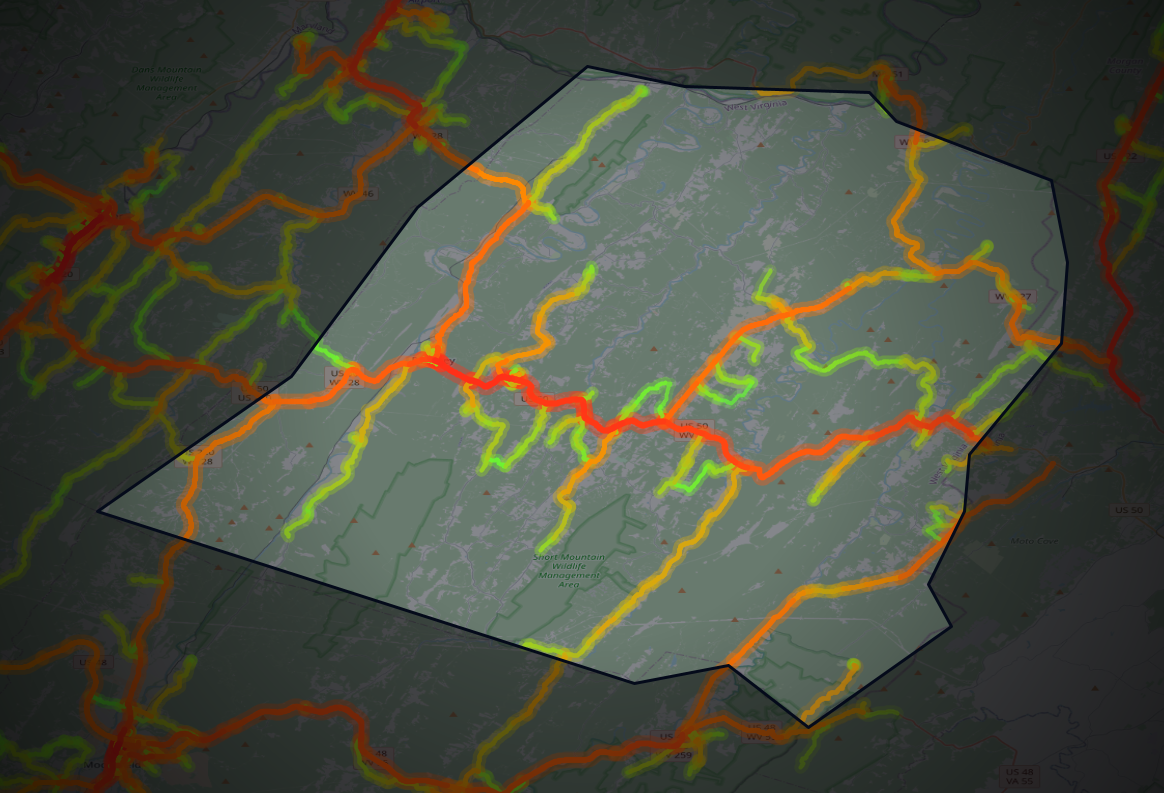 Traffic map of Hampshire, West Virginia