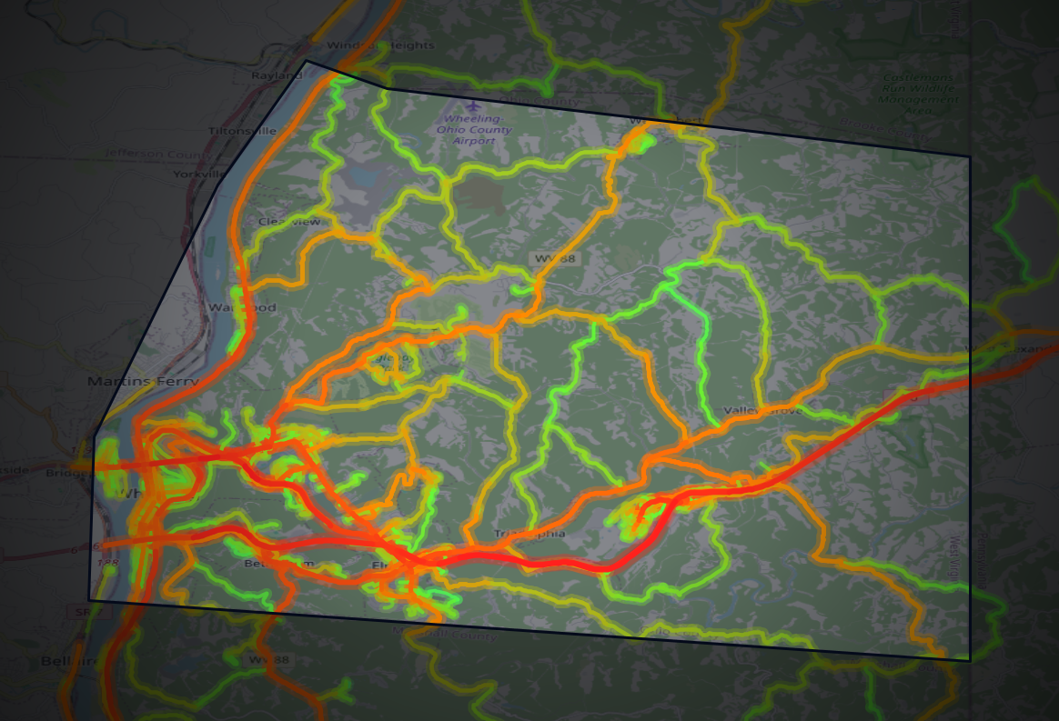 Traffic map of Ohio, West Virginia