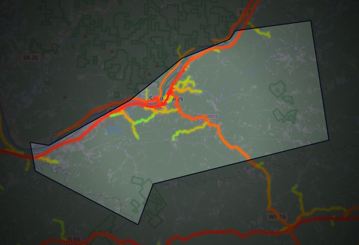 Traffic map of Pleasants, West Virginia