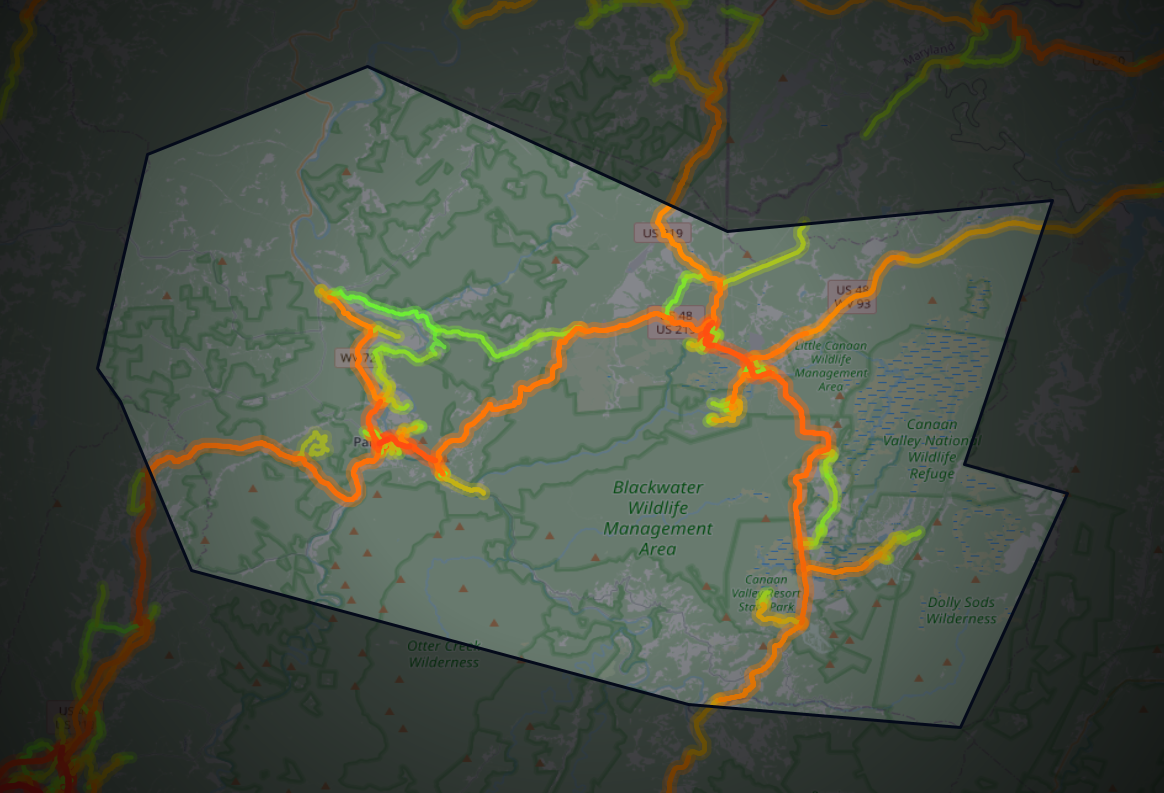 Traffic map of Tucker, West Virginia