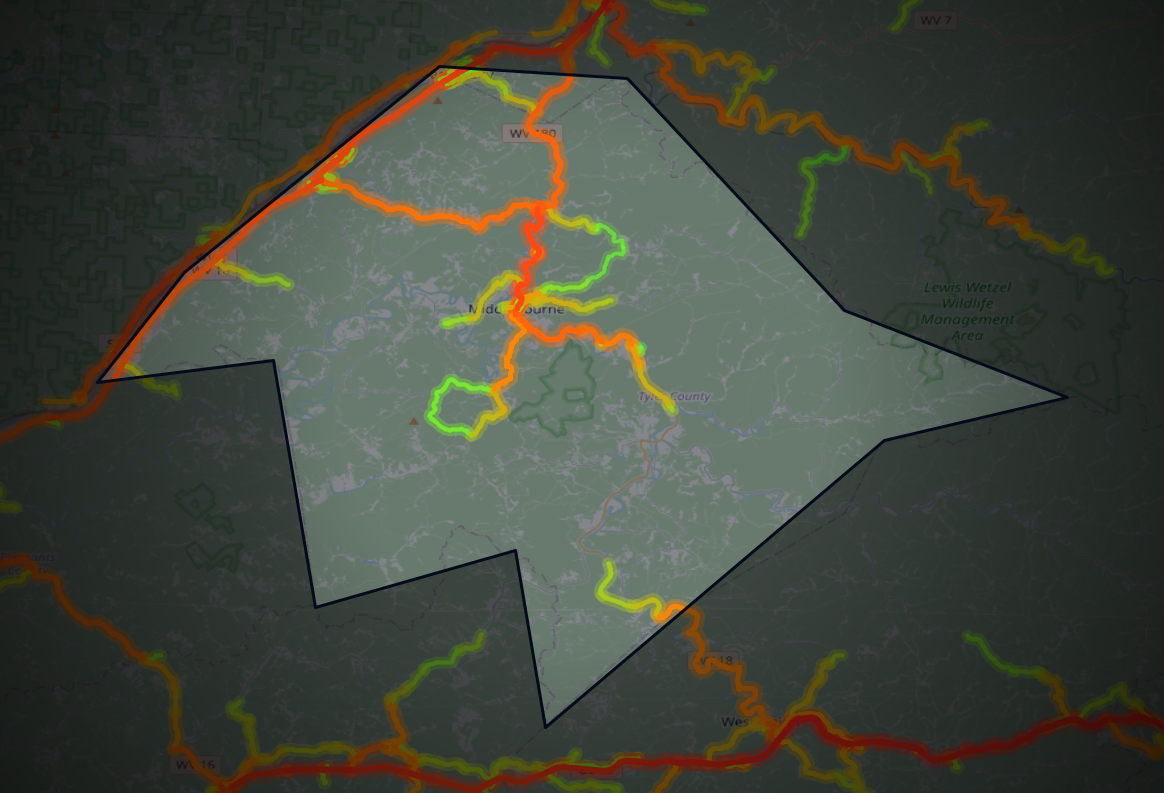 Traffic map of Tyler, West Virginia