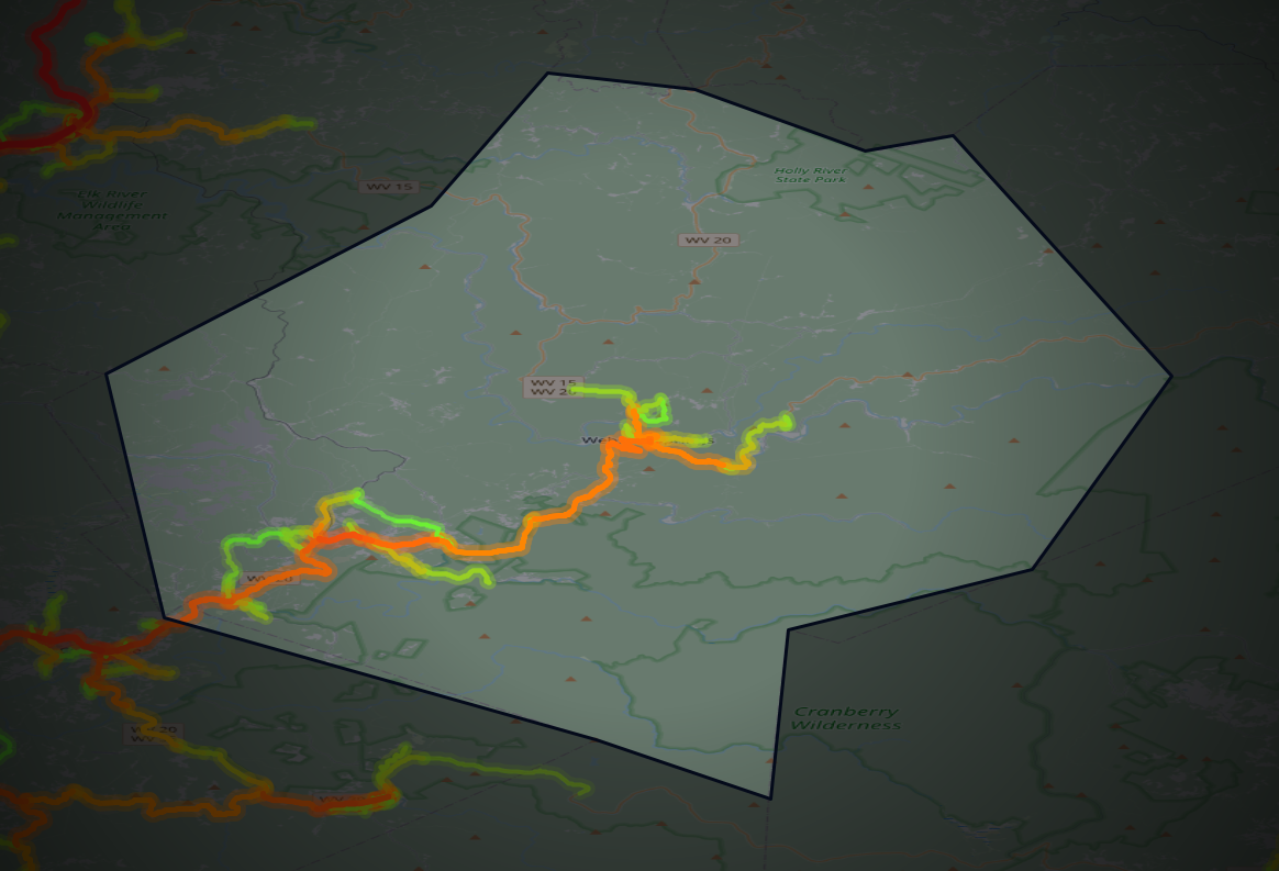 Traffic map of Webster, West Virginia