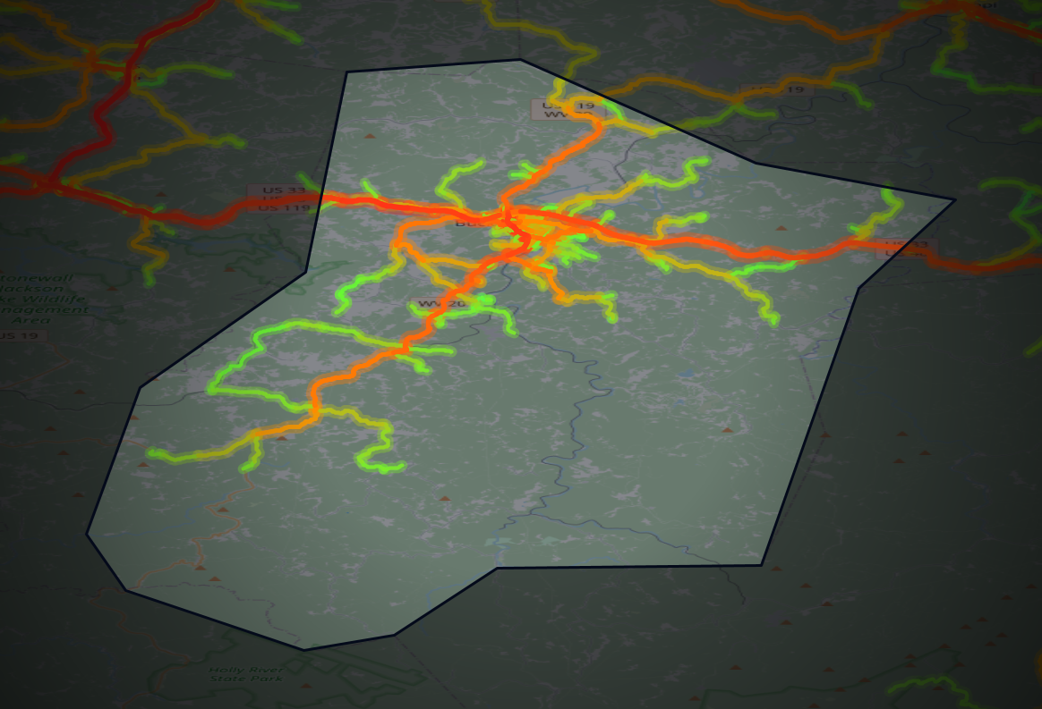 Traffic map of Upshur, West Virginia