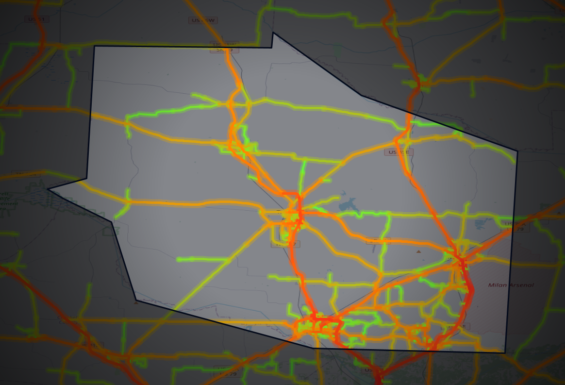Traffic map of Gibson, Tennessee