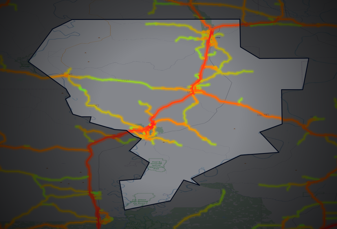 Traffic map of Clarke, Alabama