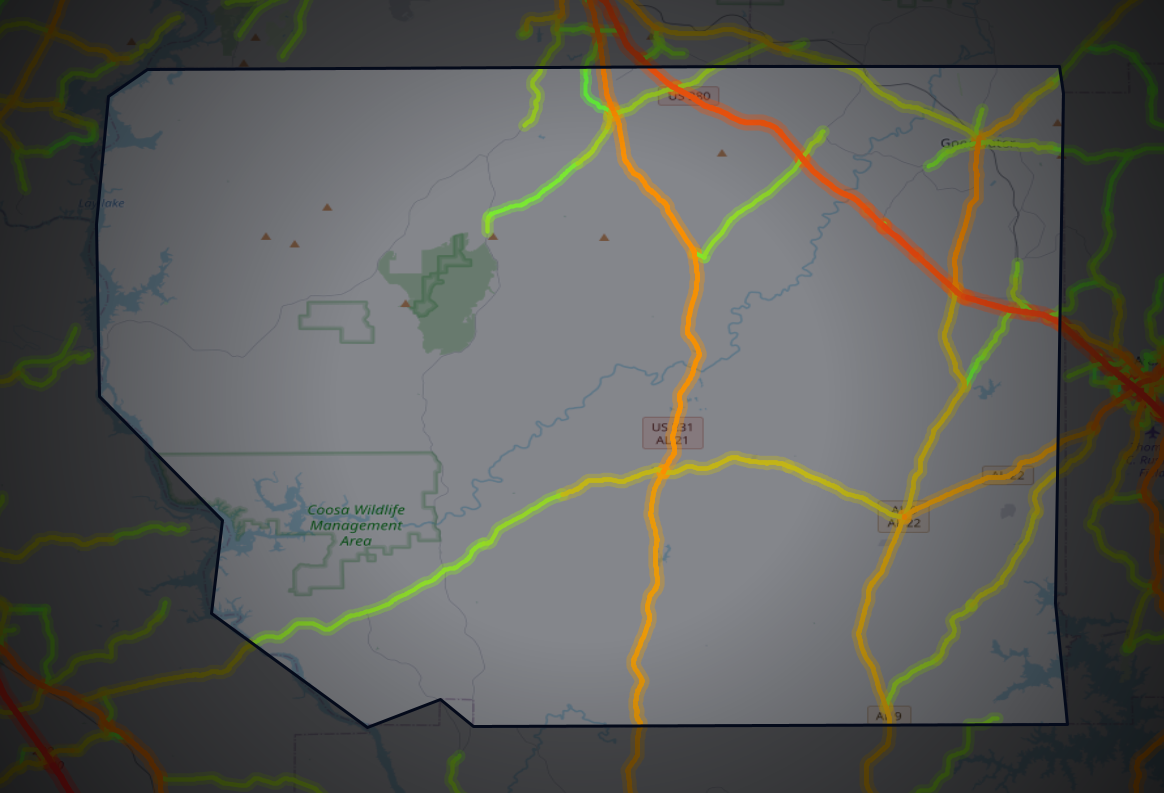 Traffic map of Coosa, Alabama