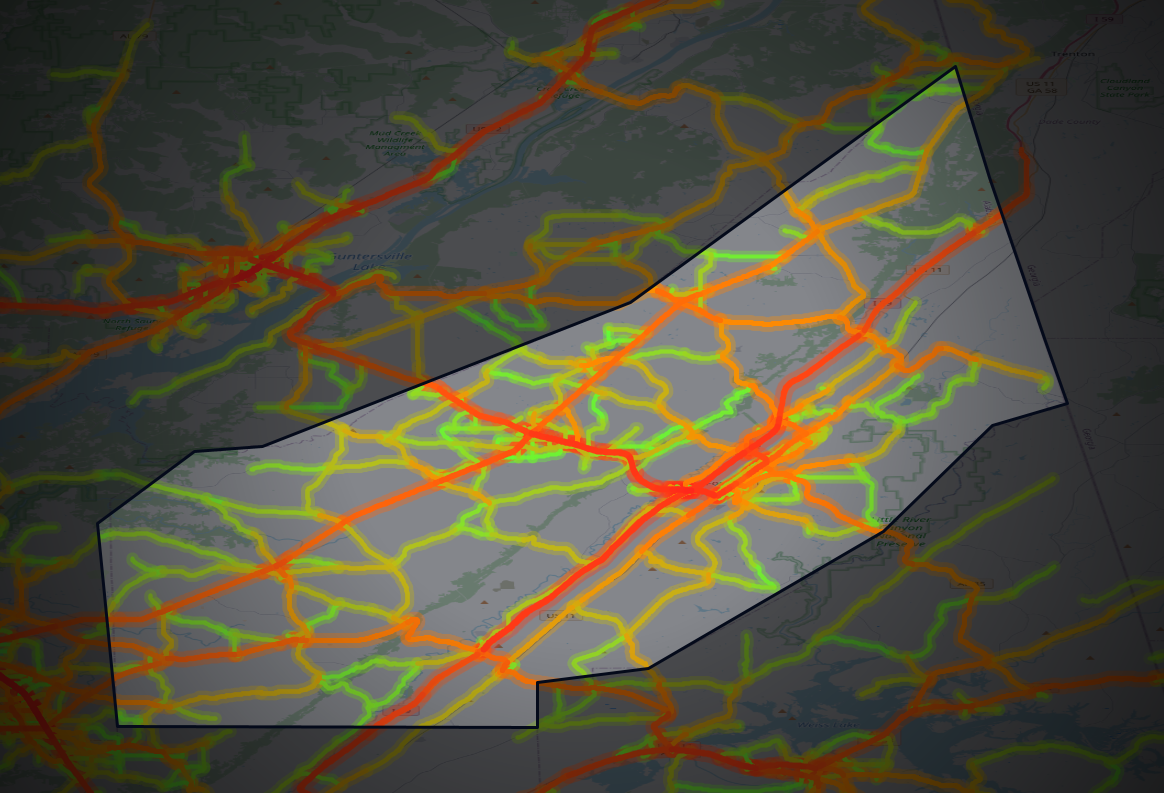 Traffic map of DeKalb, Alabama