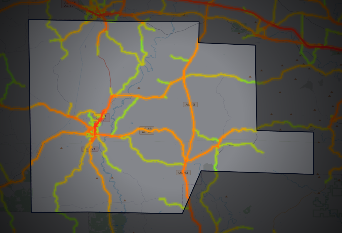Traffic map of Fayette, Alabama