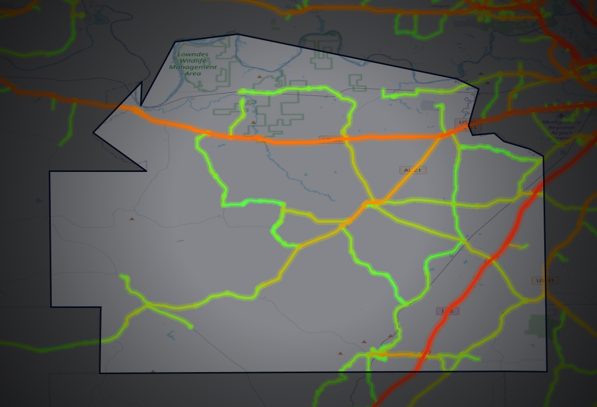 Traffic map of Lowndes, Alabama