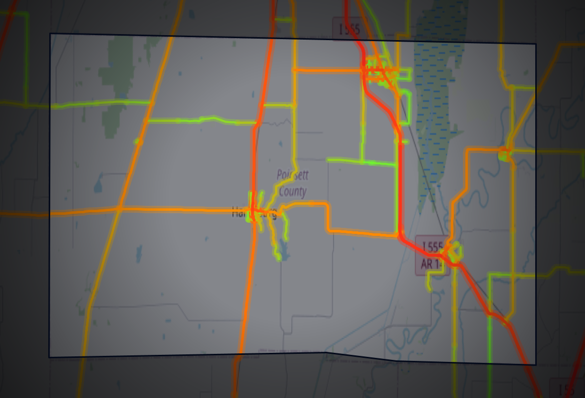 Traffic map of Poinsett, Arkansas