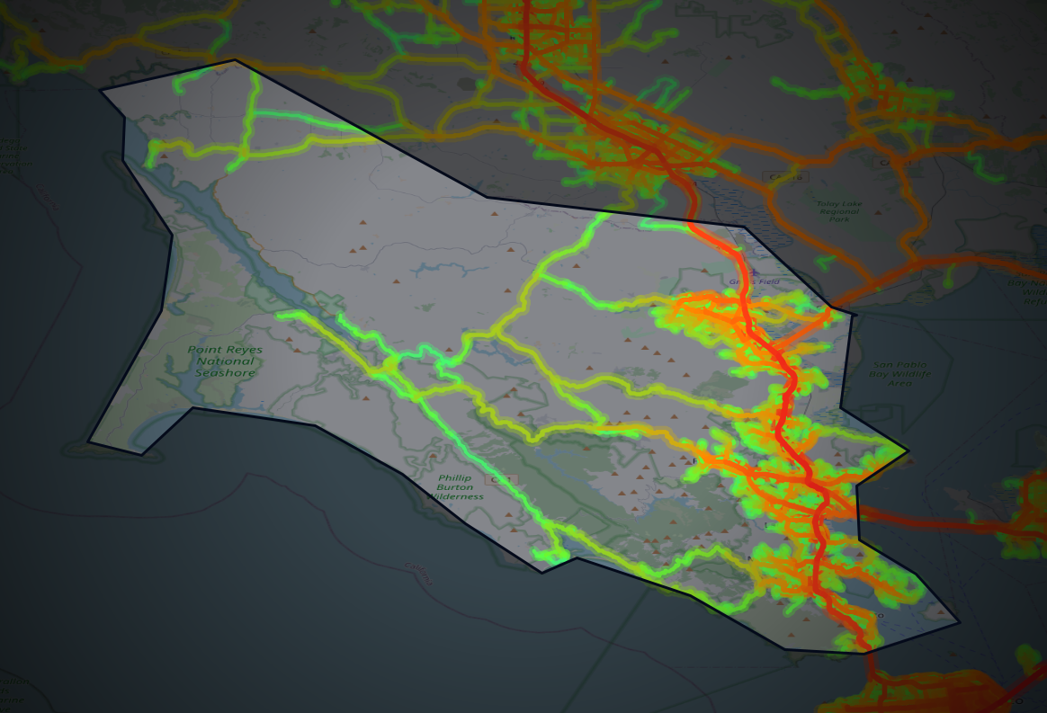 Traffic map of Marin, California