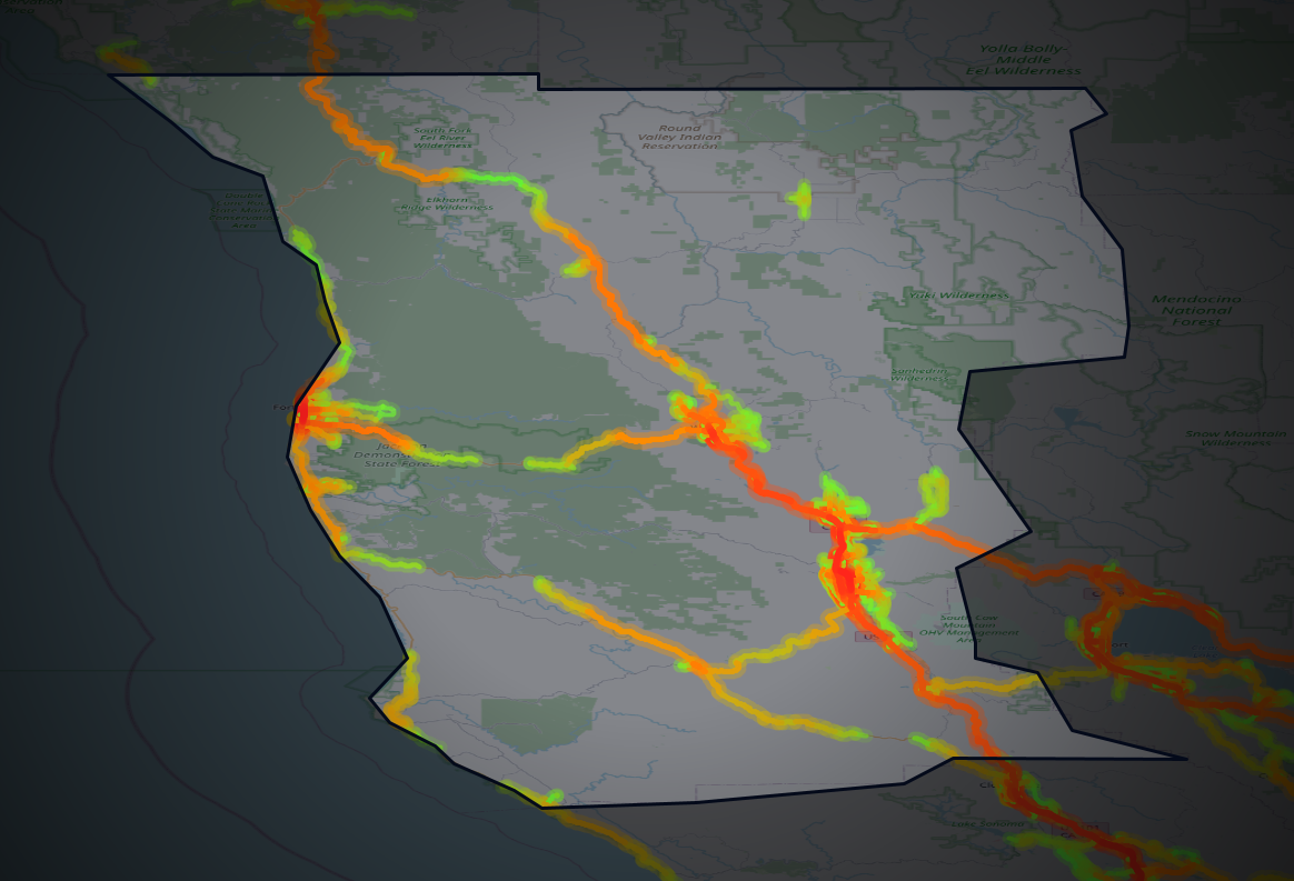 Traffic map of Mendocino, California